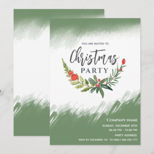 Waterverf wintergroen Kerstfeest Kaart (Voorkant / Achterkant)