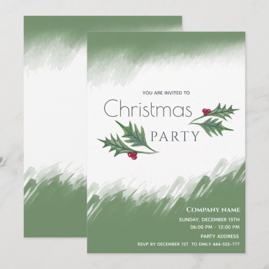 Waterverf wintergroen Kerstfeest Kaart (Voorkant / Achterkant)