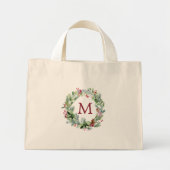 Waterverf Wintergroen Krans Monogram Mini Tote Bag (Voorkant)