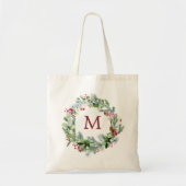 Waterverf Wintergroen Krans Monogram Tote Bag (Voorkant)
