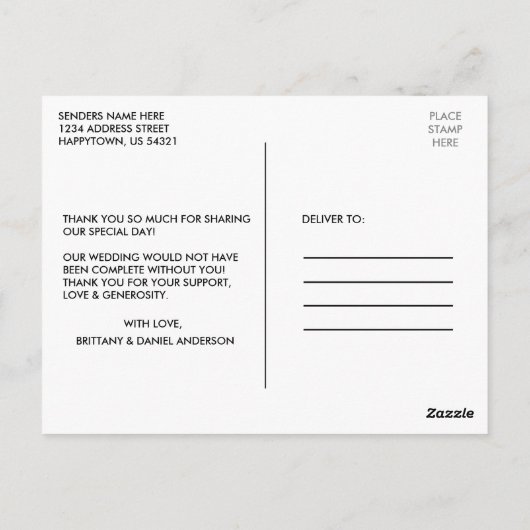 Waterverf Wintergroen Liefde en Dank Trouwen Briefkaart (Achterkant)