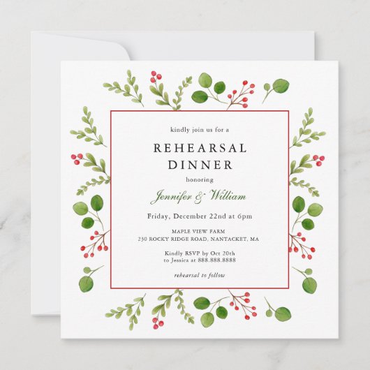 Waterverf Wintergroen Lijst repetitie Dinner Kaart (Voorkant)