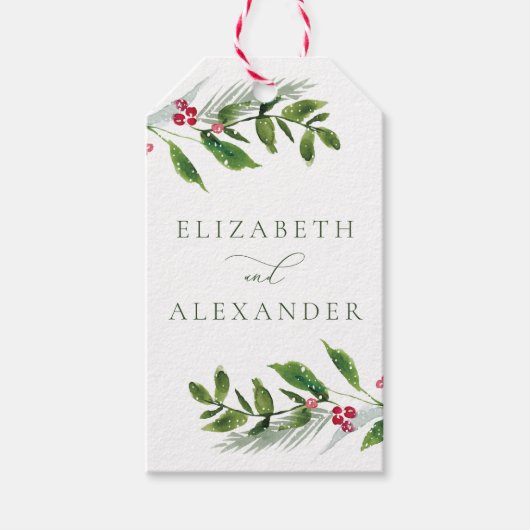 Waterverf Wintergroen Modern Kerstmis Cadeaulabel (Voorkant)