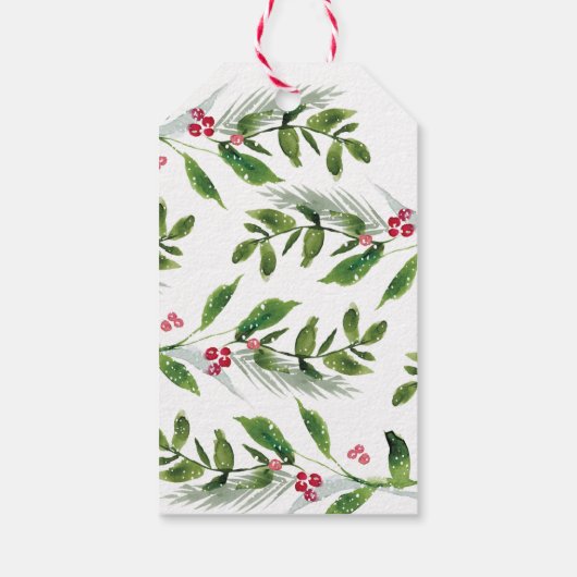 Waterverf Wintergroen Modern Kerstmis Cadeaulabel (Achterkant)