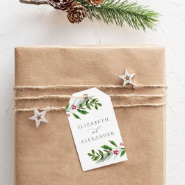 Waterverf Wintergroen Modern Kerstmis Cadeaulabel