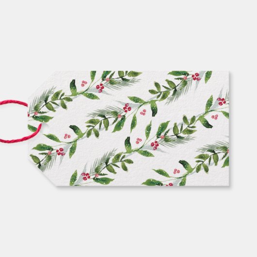 Waterverf Wintergroen Modern Kerstmis Cadeaulabel (Achterkant Horizontaal)