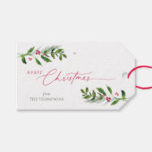 Waterverf Wintergroen Modern Kerstmis Cadeaulabel (Voorkant (Horizontaal))