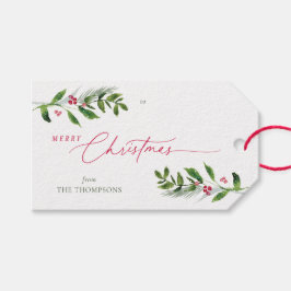 Waterverf Wintergroen Modern Kerstmis Cadeaulabel