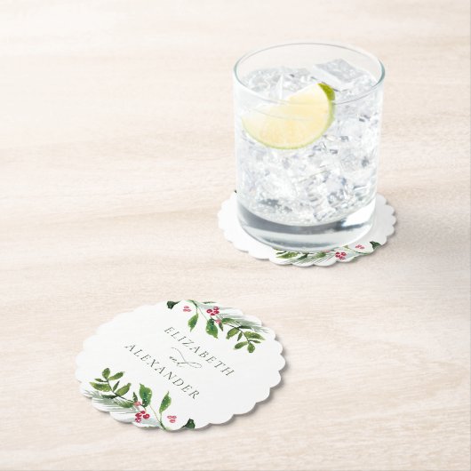 Waterverf Wintergroen Modern Kerstmis Kartonnen Onderzetters (Insitu)