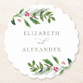 Waterverf Wintergroen Modern Kerstmis Kartonnen Onderzetters (Voorkant)