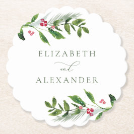 Waterverf Wintergroen Modern Kerstmis Kartonnen Onderzetters