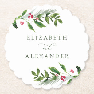 Waterverf Wintergroen Modern Kerstmis Kartonnen Onderzetters