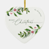 Waterverf Wintergroen Modern Kerstmis Keramisch Ornament (Voorkant)