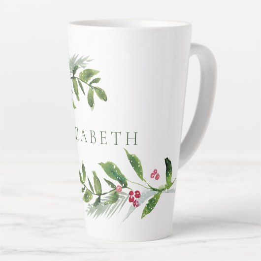 Waterverf Wintergroen Modern Kerstmis Latte Mok (Rechterhoek)