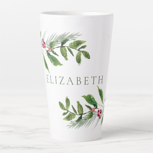 Waterverf Wintergroen Modern Kerstmis Latte Mok (Voorkant)