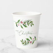 Waterverf Wintergroen Modern Kerstmis Papieren Bekers (Achterkant)