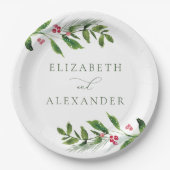 Waterverf Wintergroen Modern Kerstmis Papieren Bordje (Voorkant)