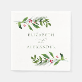Waterverf Wintergroen Modern Kerstmis Servet
