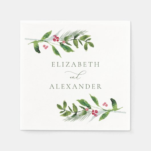 Waterverf Wintergroen Modern Kerstmis Servet (Voorkant)