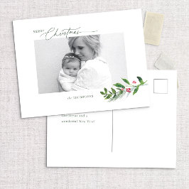 Waterverf Wintergroen Moderne kerstfoto Briefkaart