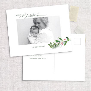 Waterverf Wintergroen Moderne kerstfoto Briefkaart