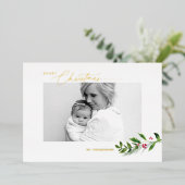 Waterverf Wintergroen Moderne kerstfoto Folie Feestdagenkaart (Staand Voorkant)