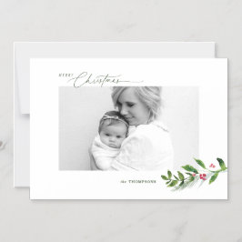 Waterverf Wintergroen Moderne kerstfoto Magnetische Uitnodiging