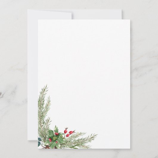 Waterverf Wintergroen Rode bessen bruiloft Kaart (Achterkant)