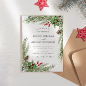 Waterverf Wintergroen Rode bessen bruiloft Kaart