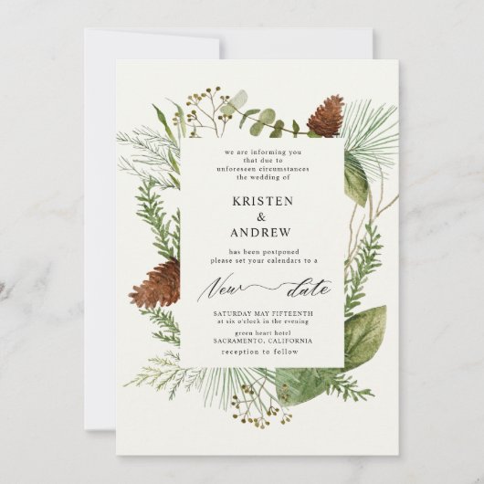 Waterverf Wintergroen Uitgestelde bruiloft Kaart (Voorkant)