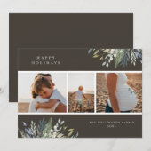 Waterverf Wintergroen Vakantie Fotocollage Feestdagenkaart (Voorkant / Achterkant)