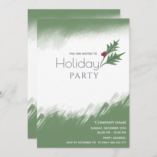 Waterverf wintergroen Vakantiefeest Kaart (Voorkant / Achterkant)