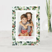 Waterverf Wintergroen Vrolijk kerstfeest Foto Feestdagen Kaart (Voorkant)