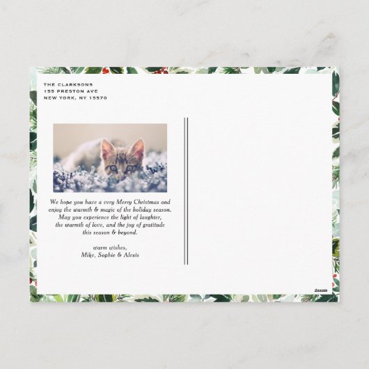 Waterverf Wintergroen Vrolijk kerstfeest Foto Feestdagenkaart (Achterkant)