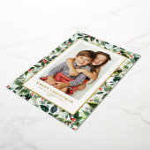 Waterverf Wintergroen Vrolijk kerstfeest Foto Folie Feestdagenkaart (Gedraaid)