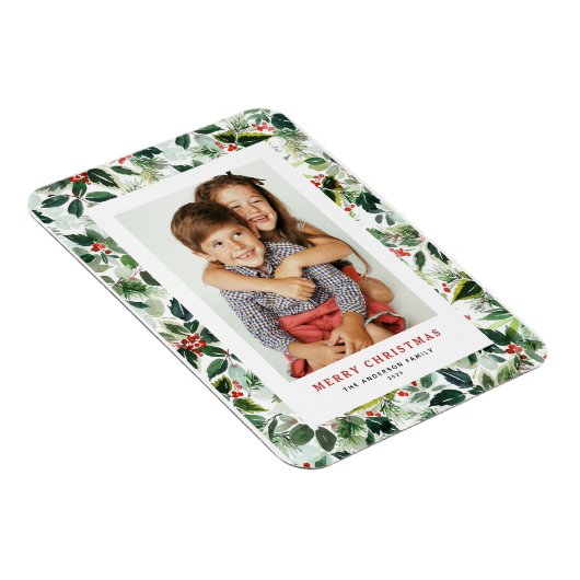 Waterverf Wintergroen Vrolijk kerstfeest Foto Magneet (Rechterzijde)