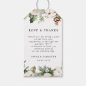 Waterverf Wintergroene pine-boom en witte bloemen Cadeaulabel (Voorkant)