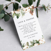 Waterverf Wintergroene pine-boom en witte bloemen Cadeaulabel