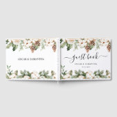 Waterverf Wintergroene pine-boom en witte bloemen Gastenboek (Volledig)