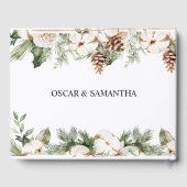 Waterverf Wintergroene pine-boom en witte bloemen Gastenboek (Achterkant)