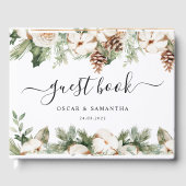 Waterverf Wintergroene pine-boom en witte bloemen Gastenboek (Voorkant)