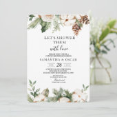 Waterverf Wintergroene pine-boom en witte bloemen Kaart (Staand voorkant)