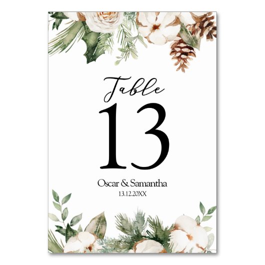 Waterverf Wintergroene pine-boom en witte bloemen Kaart (Voorkant)