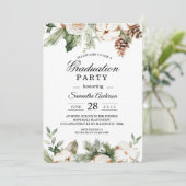 Waterverf Wintergroene pine-boom en witte bloemen Kaart (Staand voorkant)