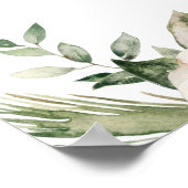 Waterverf Wintergroene pine-boom en witte bloemen Poster (Hoek)