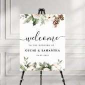 Waterverf Wintergroene pine-boom en witte bloemen Poster