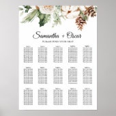 Waterverf Wintergroene pine-boom en witte bloemen Poster (Voorkant)