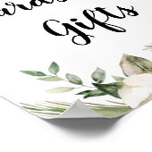 Waterverf Wintergroene pine-boom en witte bloemen Poster (Hoek)