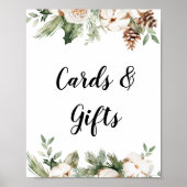 Waterverf Wintergroene pine-boom en witte bloemen Poster (Voorkant)