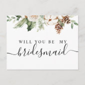 Waterverf Wintergroene pine-boom en witte bloemen Uitnodiging Briefkaart (Voorkant)